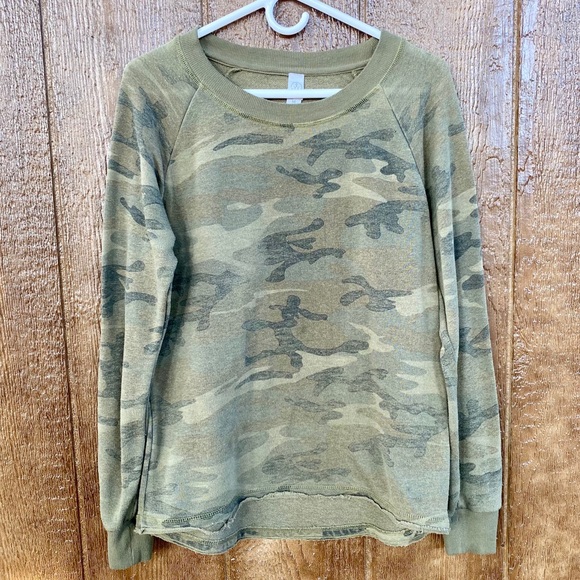 Alternative Apparel Lazy Day Green Camo Pullover Sweatshirt M - Picture 6 of 14